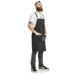 Friseurschürze aus Baumwoll-Jute mit Einsätzen aus Öko-Leder, Modell Hidalgo Carbon