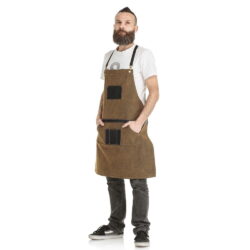 BARBERSHOP-SCHÜRZE AUS BAUMWOLLJUTE MIT EINSÄTZEN AUS ÖKO-LEDER MOD.HIDALGO ROST