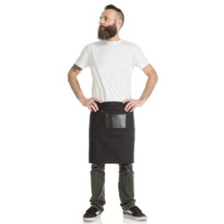 Friseurschürze aus Baumwoll-Jute mit Einsätzen aus Öko-Leder, Modell LUCAS