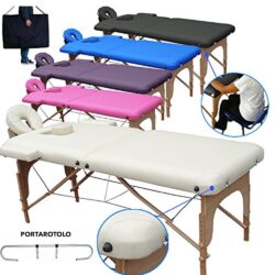 Klappbare Massageliege aus Holz mit Rollenhalter für Kosmetikerin und Masseur mit Gesichtsloch, Tasche und Armlehnen