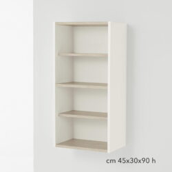 Offener Schrank mit Regalen Natürliche Lärche und weißes Laminat für Beauty-Spa-Wellnesscenter