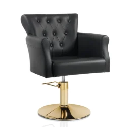Goldener Friseurstuhl aus schwarzem Ökoleder HAIR THRONE Gold