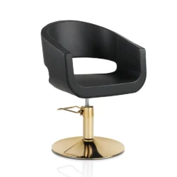 Goldener Friseurstuhl aus schwarzem Ökoleder HAIR STYLO GOLD