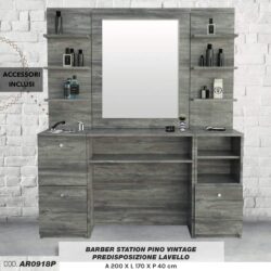 Vintage-Barbiersalon, Friseurstation komplett mit Spiegel, Waschbecken, Dusche und Kiefernholz-Mixer