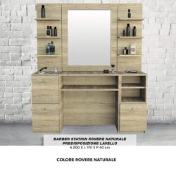 Vintage-Barbiersalon, Friseurstation komplett mit Spiegel, Waschbecken, Dusche und Eichenmischbatterie