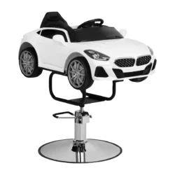 Weißer Kinder-Friseurstuhl in Autoform