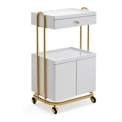 Kosmetikwagen aus weiß und gold lackiertem Holz – 4 Räder