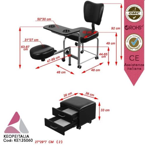 Pedikürestuhl Hocker Maniküre Sessel mit Fußstütze und Schublade für Kosmetikerin KE135060 – Bild 3