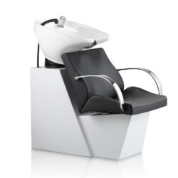 Schwarzes Friseur-Shampoobecken mit Chromarmen