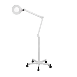 LED-Lampe mit 3-Dioptrien-Lupe, Gelenkarm und 5-Rad-Ständer