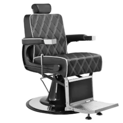 Temple 2.0 Schwarzer eleganter Friseurstuhl mit weißen Nähten