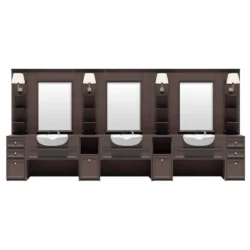 DREIFACHER BARBIERSTATION VINTAGE WENGE' BARBIERSHOP KOMPLETT