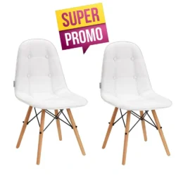 2 Stühle aus Ökoleder mit Holzbeinen aus weißem Ökoleder für die Maniküre im Kosmetikstudio