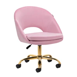 Stuhl mit Rädern für Kosmetikstudios, Rosa mit goldener Basis