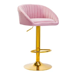 Hoher Hocker aus rosa Samt für Kosmetikerin, Schönheitszentrum, Schönheitssalon mit goldenem Fuß