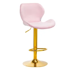 Verstellbarer hoher Hocker aus rosa und goldenem Samt für Kosmetikerinnen, Schönheitszentren und Schönheitssalons