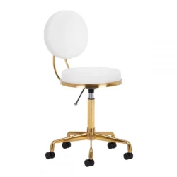 Kosmetikhocker mit verstellbarer Rückenlehne Liftsessel mit Rollen Gold und Weiß